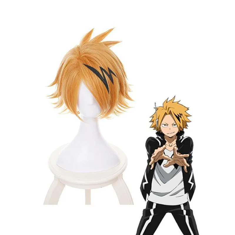 My Hero Academia Denki Kaminari Short blond Cosplay Wigs with Free Headwear